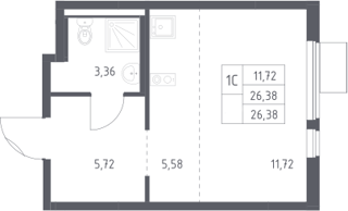 Студия 26,4м² , 17 этаж - фото 1