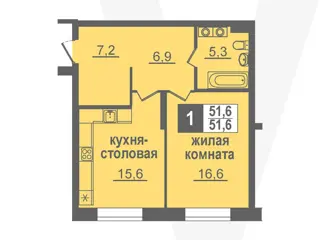 1-комн. кв. 51,6м² , 1 этаж - фото 1