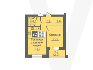 2-комн. кв. 46,8м² , 10 этаж - фото 1