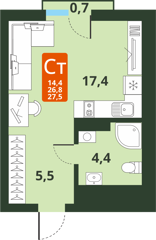 Студия 27,5м² , 14 этаж - фото 1