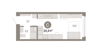 Студия 24,4м² , 7 этаж - фото 1