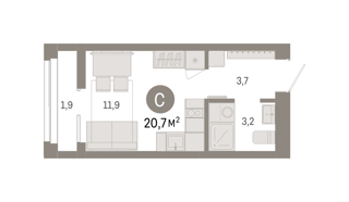 Студия 20,7м² , 4 этаж - фото 2