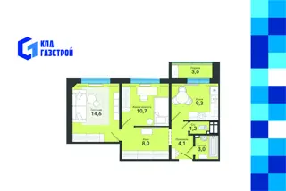 2-комн. кв. 53,9м² , 8 этаж - фото 1