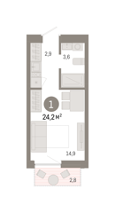 Студия 24,2м² , 7 этаж - фото 1