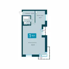 2-комн. кв. 69м² , 4 этаж - фото 1