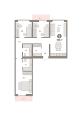 3-комн. кв. 93,6м² , 6 этаж - фото 1