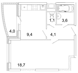 1-комн. кв. 37,4м² , 14 этаж