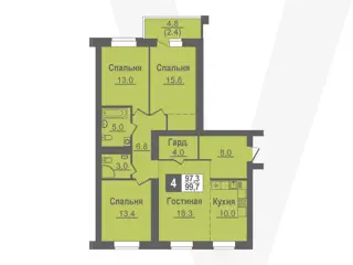4-комн. кв. 99,7м² , 3 этаж - фото 1