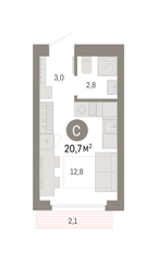 Студия 20,7м² , 2 этаж - фото 2