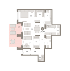 2-комн. кв. 114,4м² , 2 этаж - фото 1