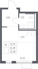 Студия 22,3м² , 10 этаж - фото 1