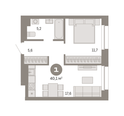 1-комн. кв. 40,1м² , 4 этаж - фото 3